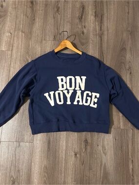 Navy Crewneck Sweatshirt with White 'BON VOYAGE' Logo Cropped